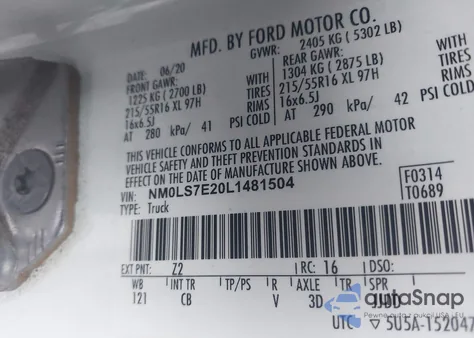 2020 Ford Transit Connect Xl from USA, damaged, VIN NM0LS7E20L1481504